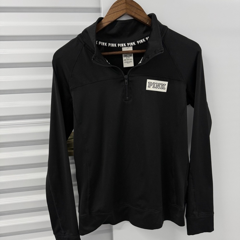 Victoria's Secret PINK Ultimate Womens M Black Quarter Zip Pullover Athletic